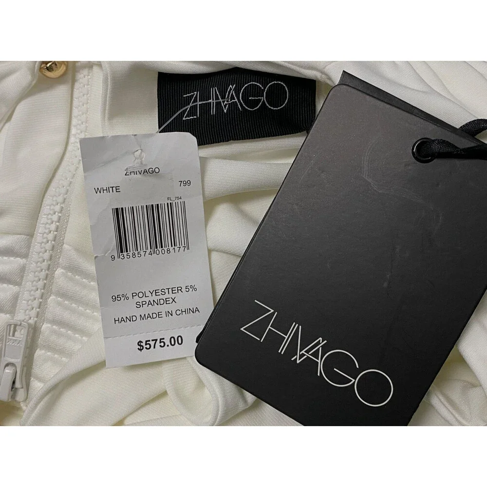 $575 Zhivago Women's White Satin Panel Lover-Man Bodycon Dress Size 2 - Picture 5 of 5